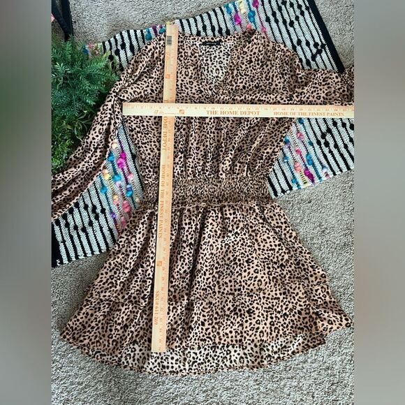 Mittoshop Leopard Cheetah Print Brown Black V Neck Elastic Waist Mini Dress Sz M - Picture 8 of 10